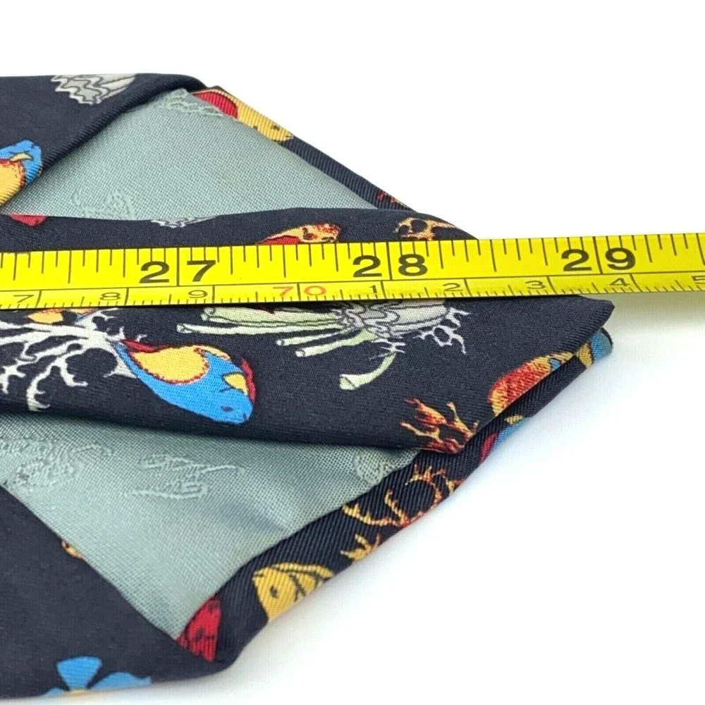 BEAUFORT Tie Rack Black Multicolor Fish Animal 100% Silk Necktie Made in Italy